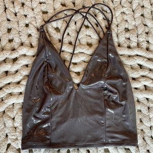 Free People Charcoal Metallic Cropped Tank